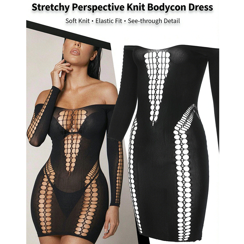 Sexy Mesh Sheer Bodycon Dress - Damen Strandkleid aus transparentem Netzstoff mit