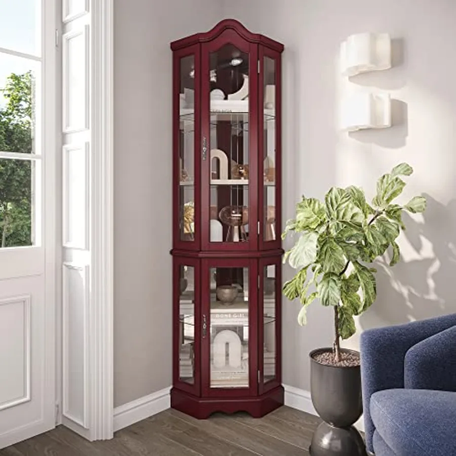 Tops - Beleuchteter Eck-Display-Schrank mit Gebogener Oberseite, Holzregal