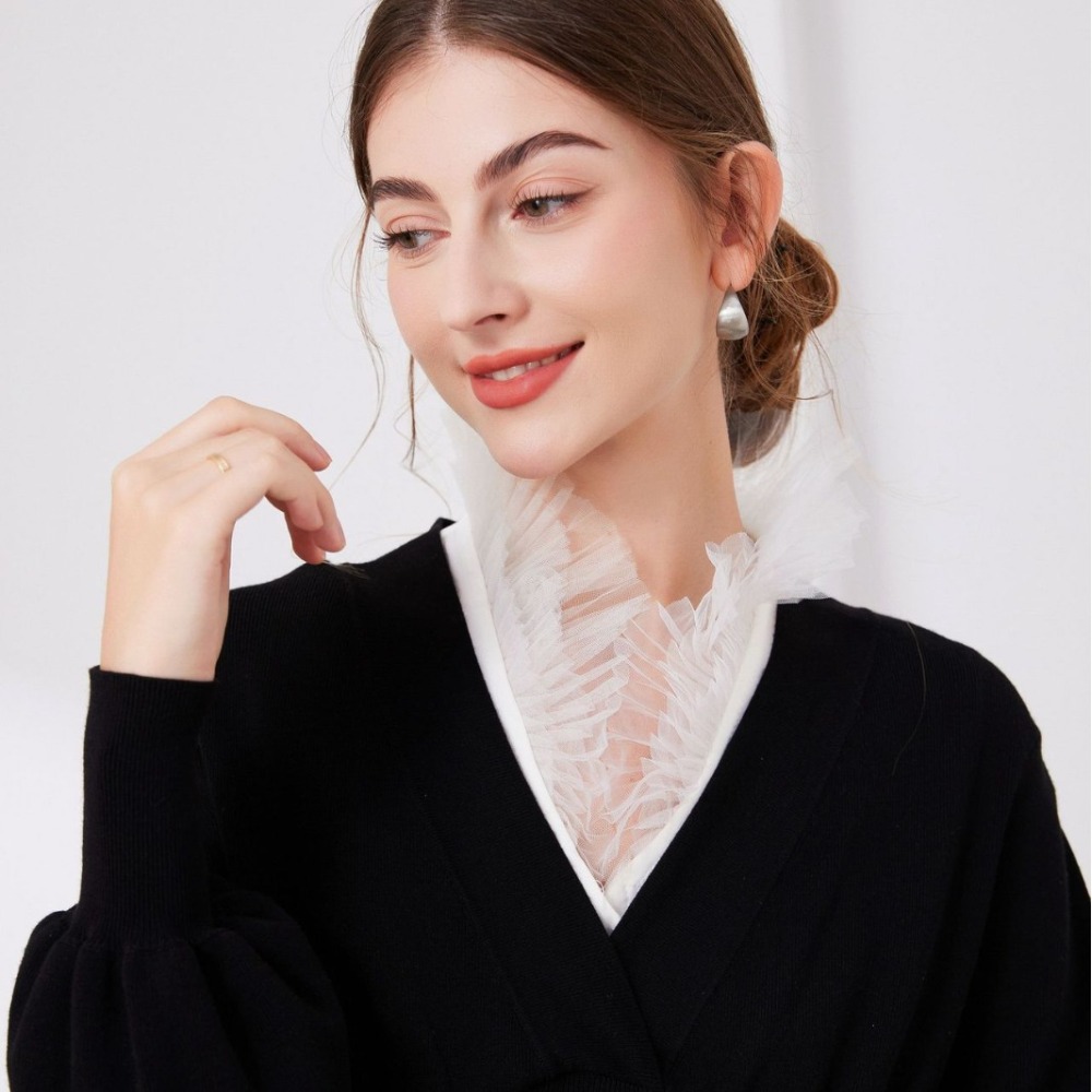 Tops - V-förmiger Melange-Garn-Kunstkragen für Damen, Herbst-Winter-Pullover, dekorativer,