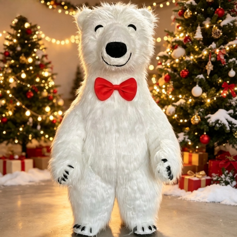 Dresses - Riesiges aufblasbares weißes Eisbären-Maskottchenkostüm mit lächelndem