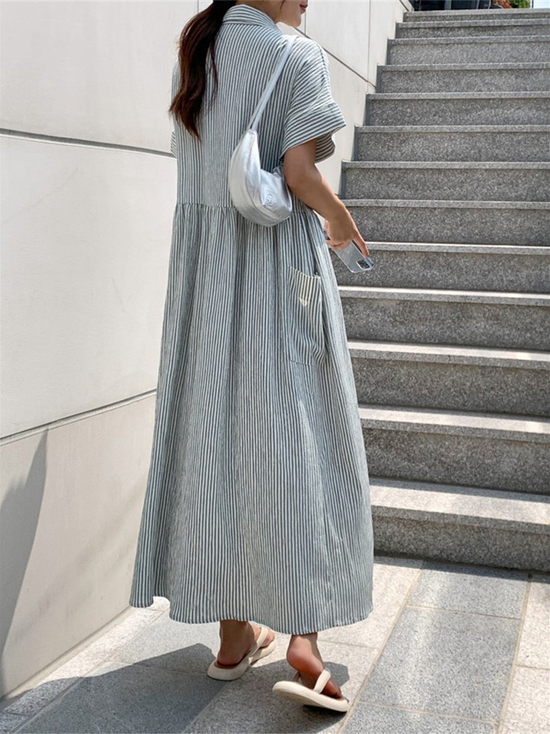 Retro Koreanischer Stil Locker – Casual Loose Linen Shirt Dress Bewertung und Preis