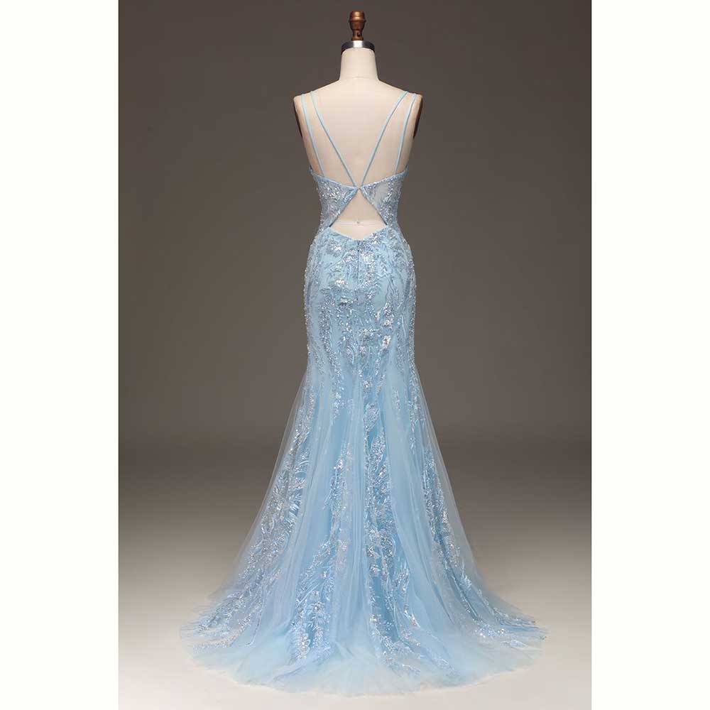 Elegante Hellblaue Satin Fraue – Elegant Satin Evening Gown Split Bewertung und Preis