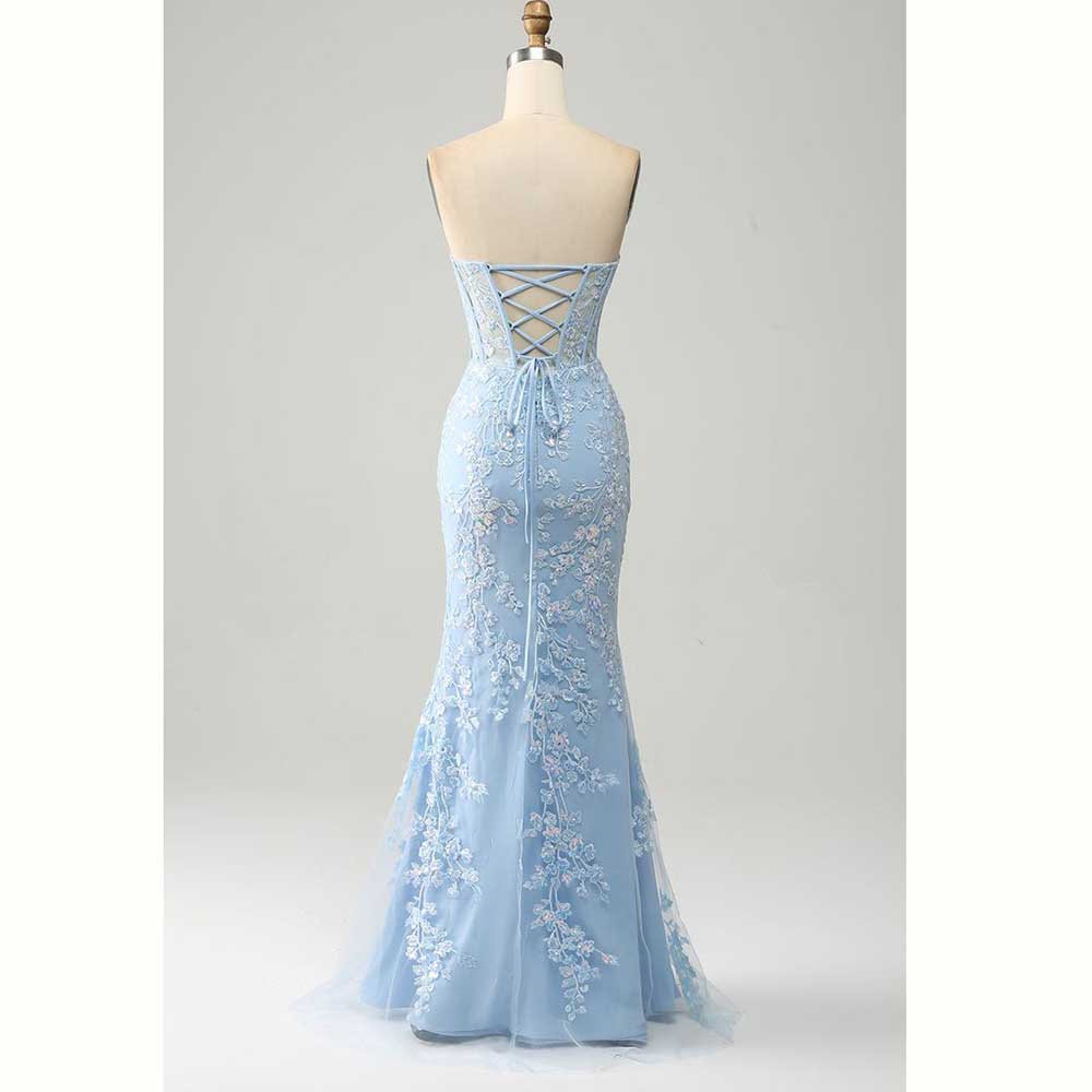 Elegante Hellblaue Satin Fraue – Elegant Satin Evening Gown Split Bewertung und Preis