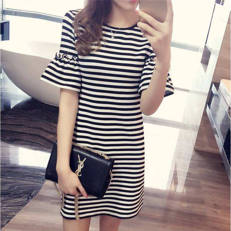 Sommerliches gestreiftes Kleid – Korean Style A Line Shirt Dress Bewertung und Preis