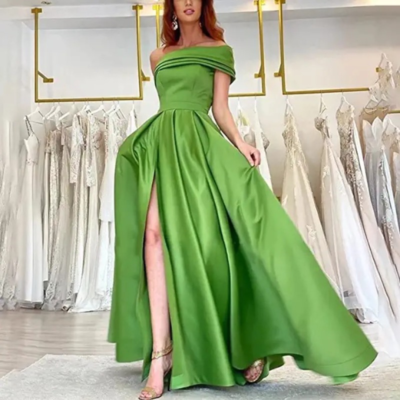 Elegantes schulterfreies Abend – Elegant Satin Evening Gown Split Bewertung und Preis