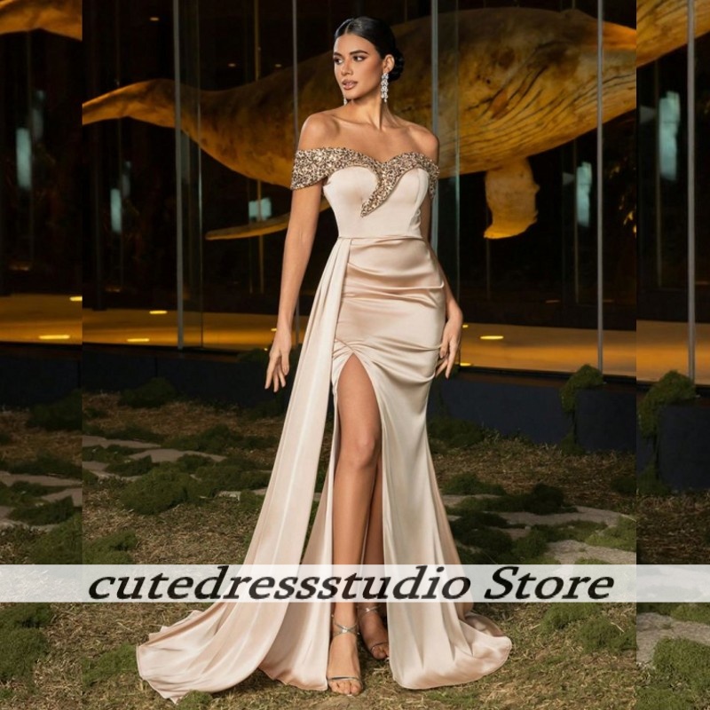 Maßgeschneiderte elegante schu – Elegant Satin Evening Gown Split Bewertung und Preis