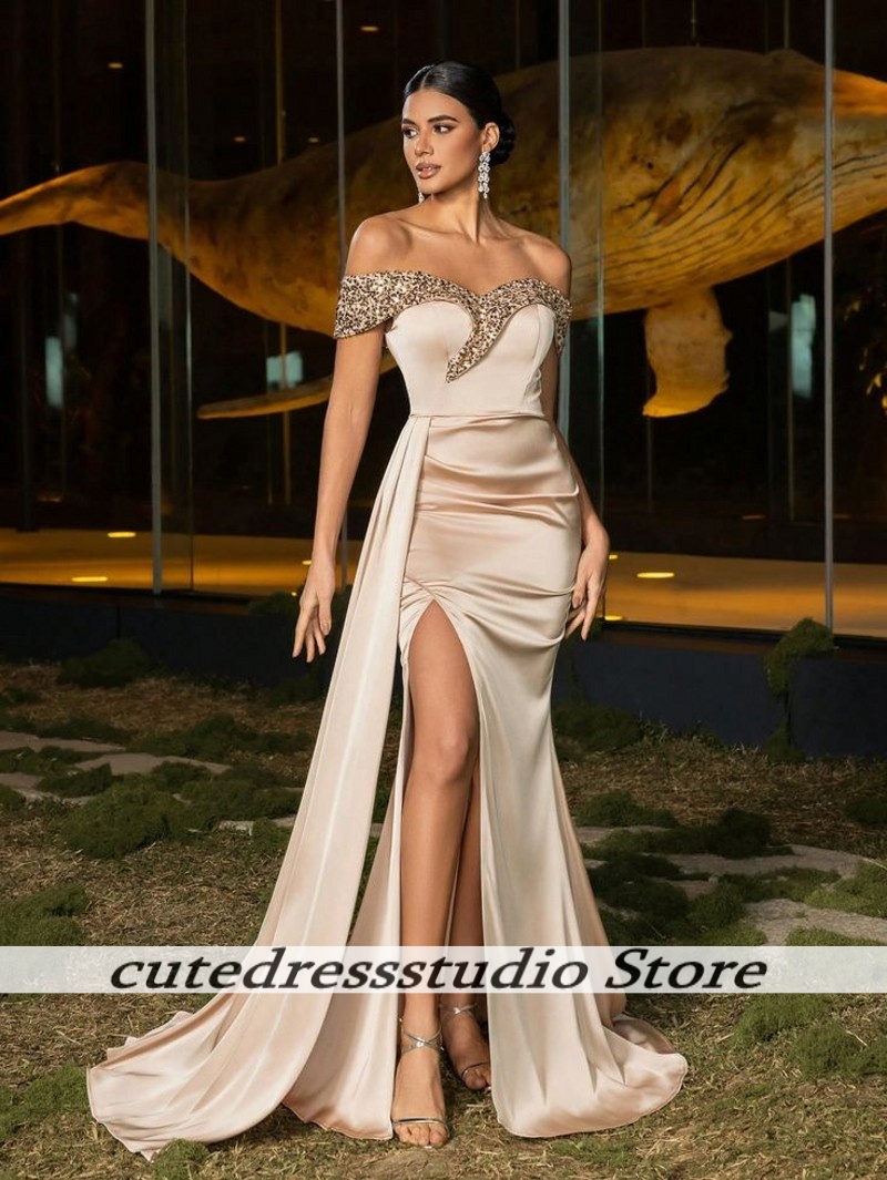 Maßgeschneiderte elegante schu – Elegant Satin Evening Gown Split Bewertung und Preis