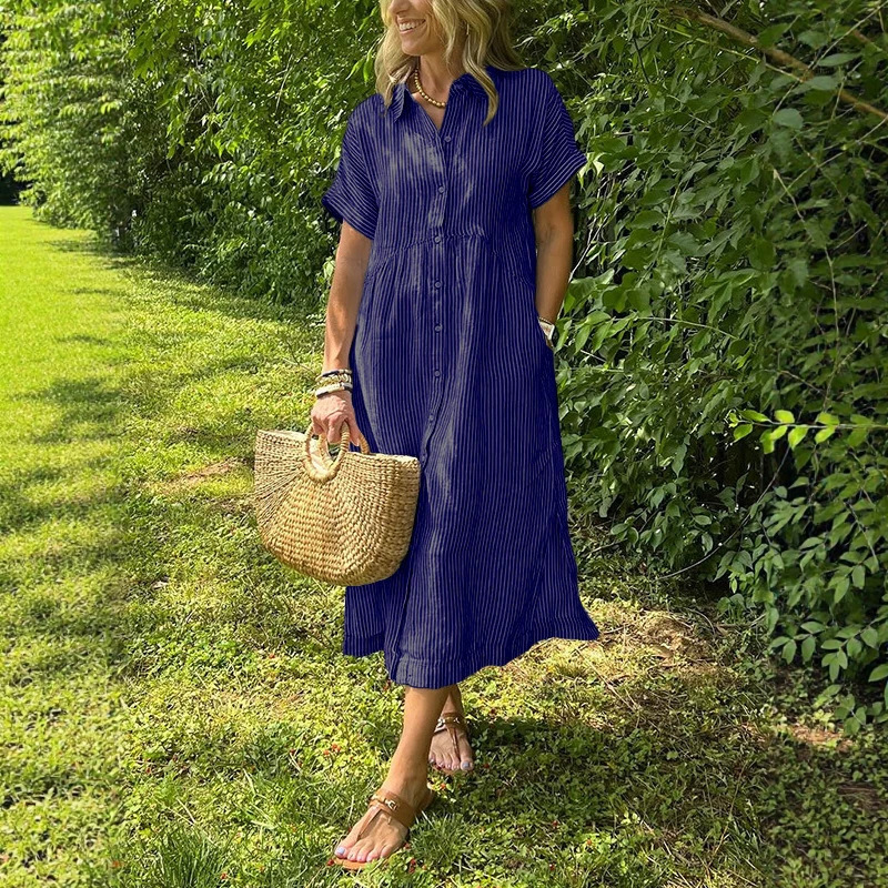 Damen Gestreiftes Hemdkleid So – Casual Loose Linen Shirt Dress Bewertung und Preis