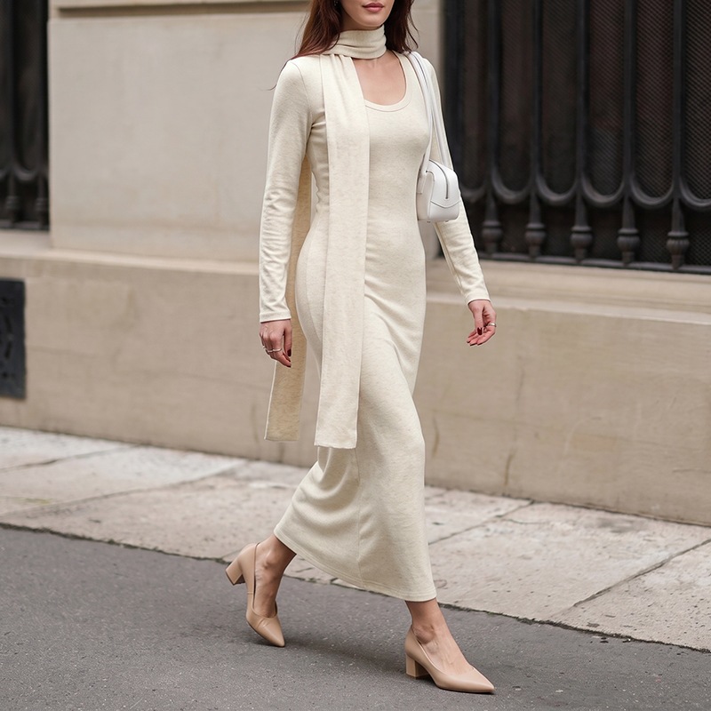 Elegantes, geripptes Maxikleid – Bodycon Long Sleeve Ribbed Dress Bewertung und Preis